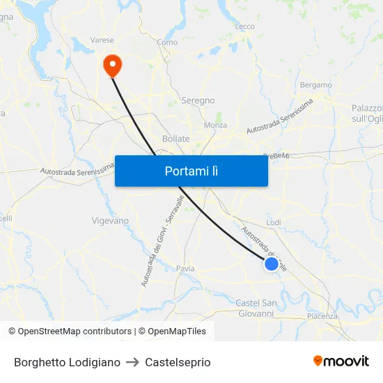 Borghetto Lodigiano to Castelseprio map