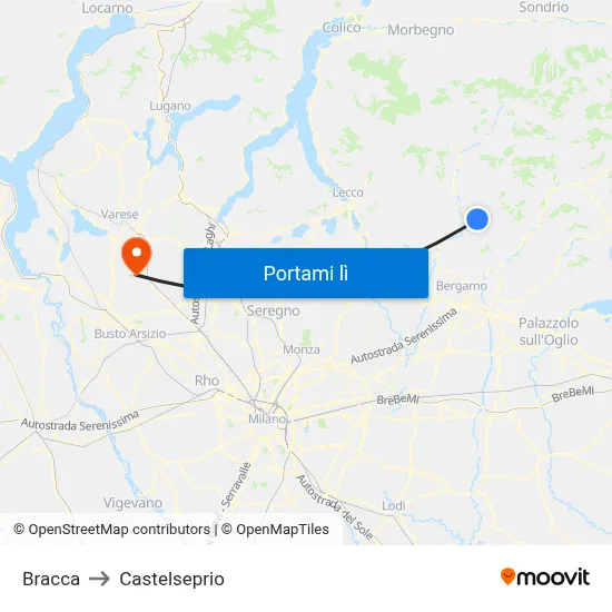 Bracca to Castelseprio map