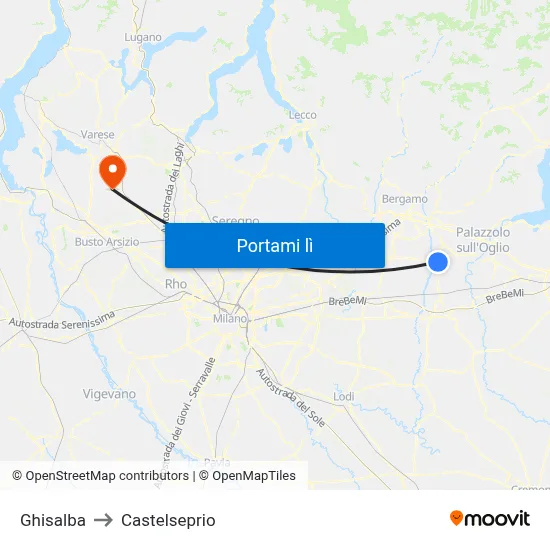 Ghisalba to Castelseprio map