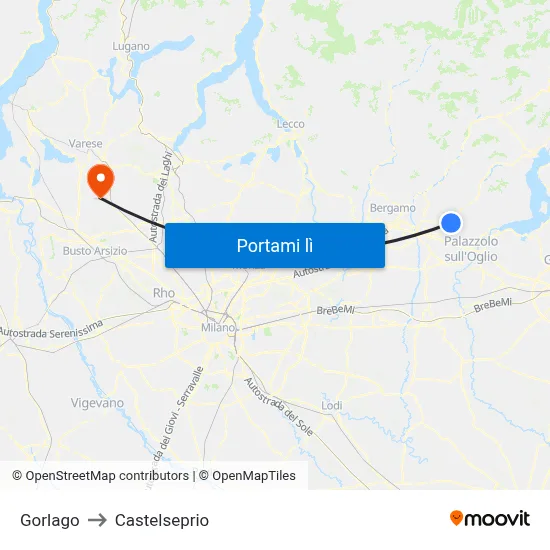 Gorlago to Castelseprio map
