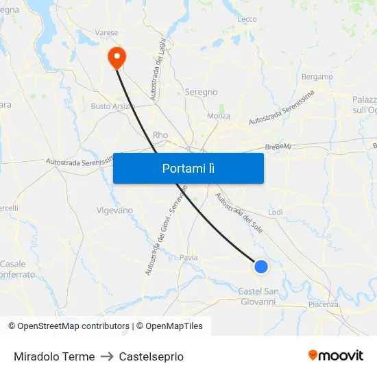 Miradolo Terme to Castelseprio map