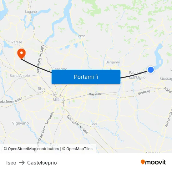 Iseo to Castelseprio map