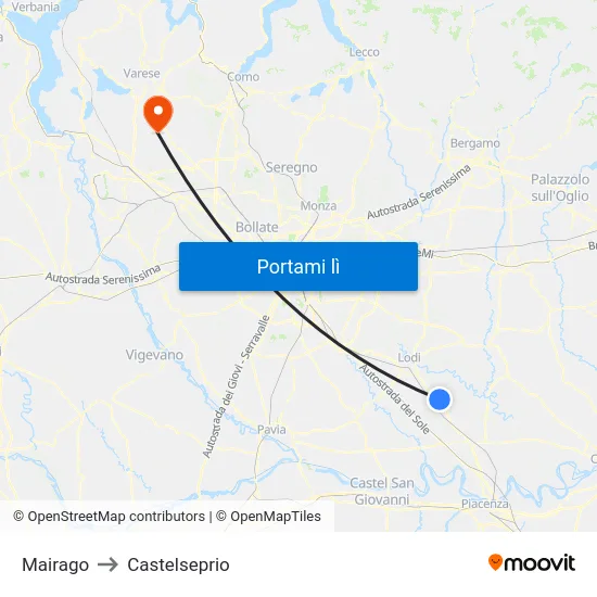 Mairago to Castelseprio map