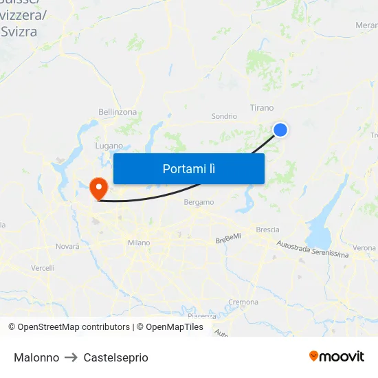 Malonno to Castelseprio map