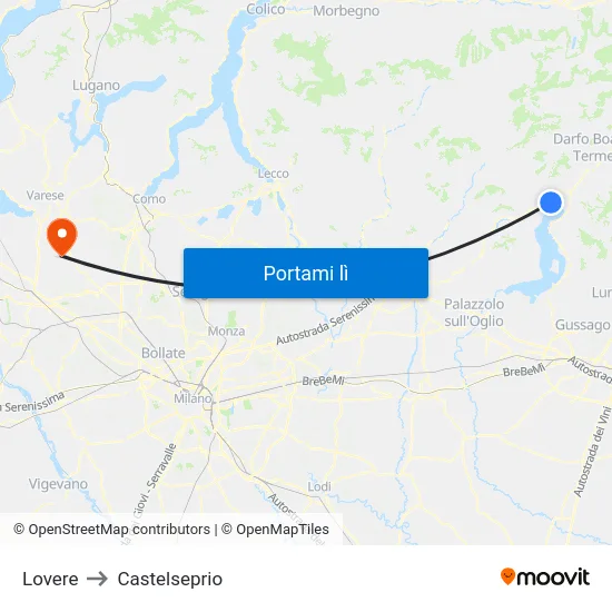 Lovere to Castelseprio map