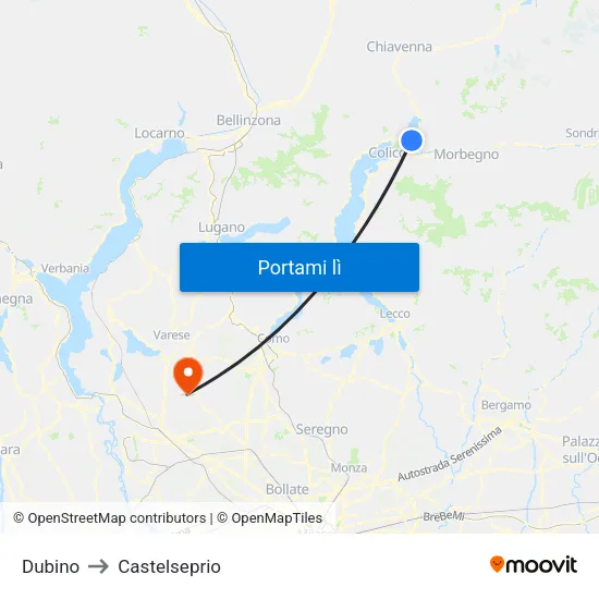 Dubino to Castelseprio map
