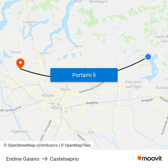 Endine Gaiano to Castelseprio map