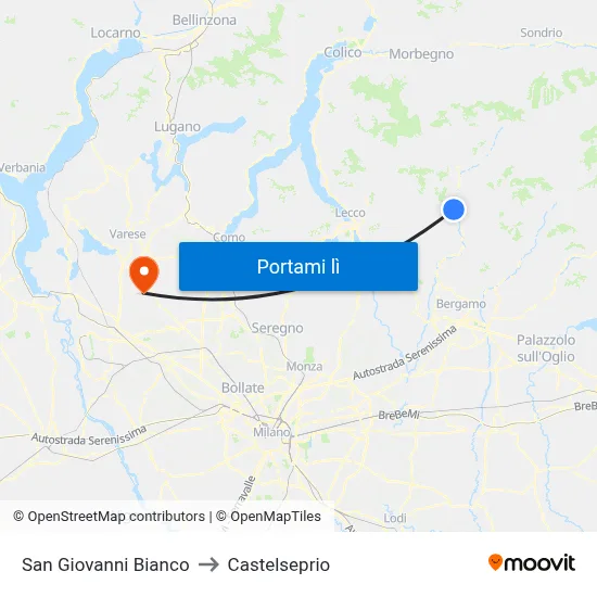 San Giovanni Bianco to Castelseprio map