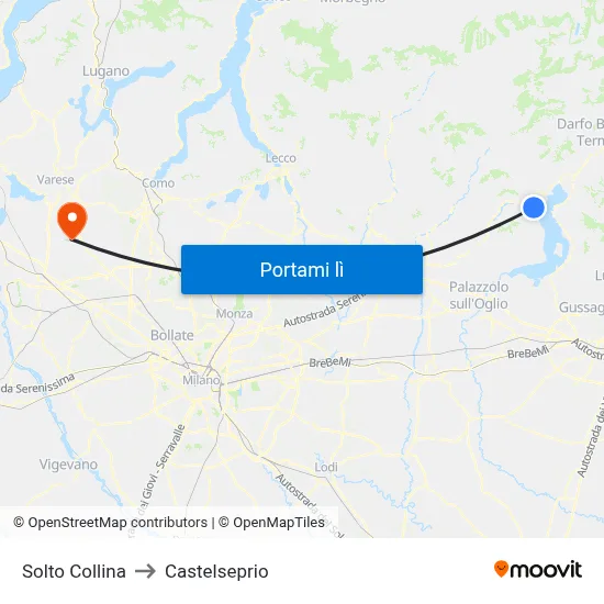 Solto Collina to Castelseprio map