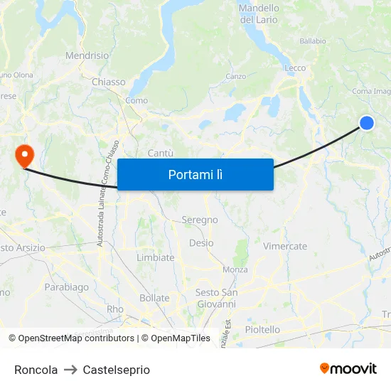 Roncola to Castelseprio map