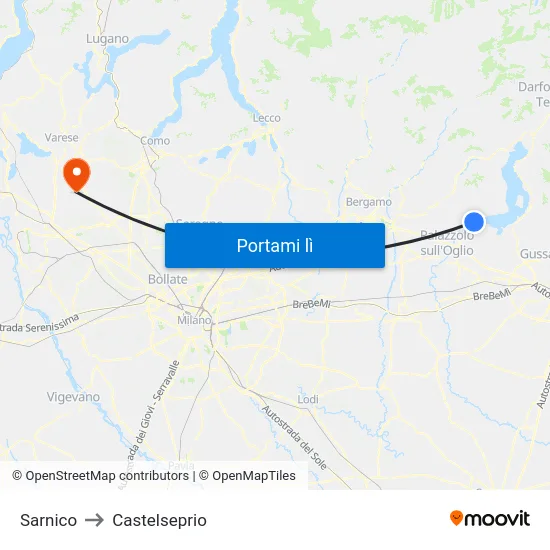 Sarnico to Castelseprio map