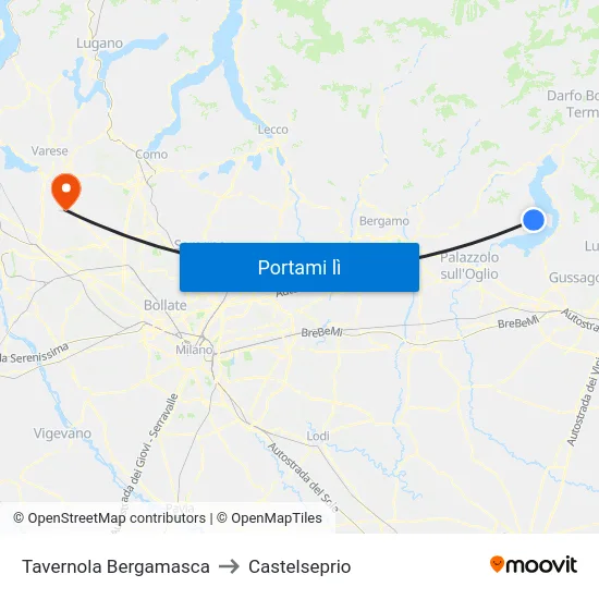 Tavernola Bergamasca to Castelseprio map