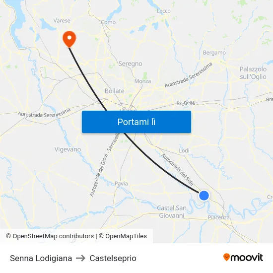 Senna Lodigiana to Castelseprio map