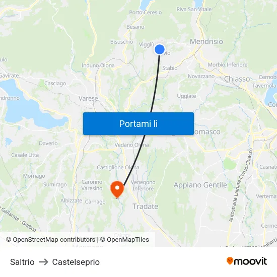 Saltrio to Castelseprio map