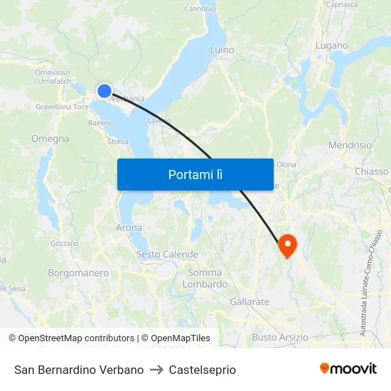 San Bernardino Verbano to Castelseprio map