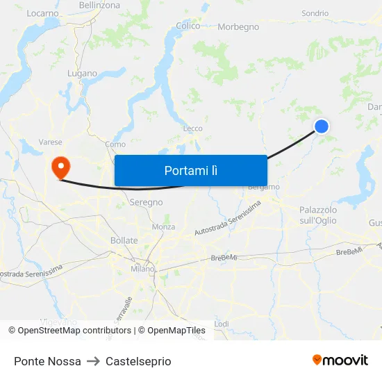 Ponte Nossa to Castelseprio map
