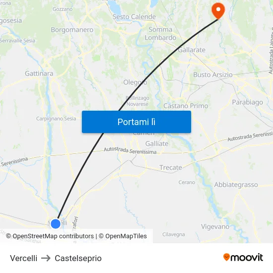 Vercelli to Castelseprio map