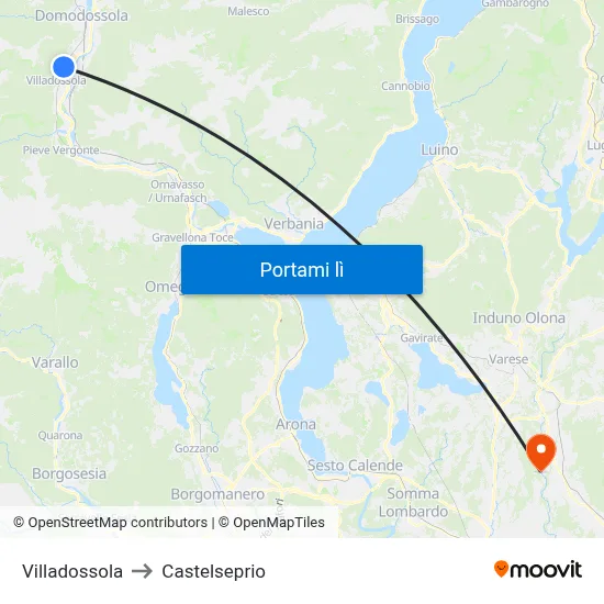 Villadossola to Castelseprio map