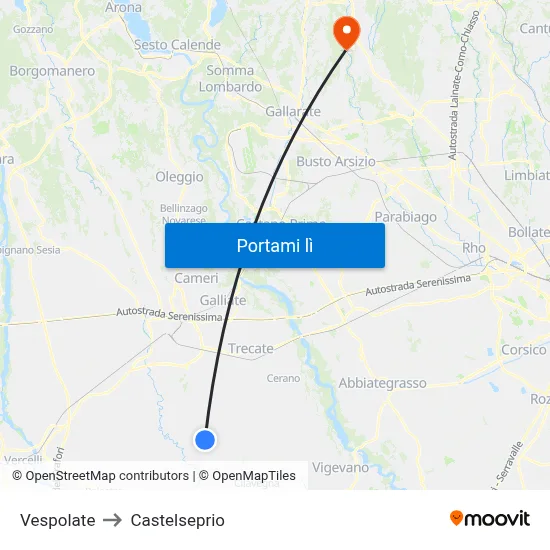 Vespolate to Castelseprio map