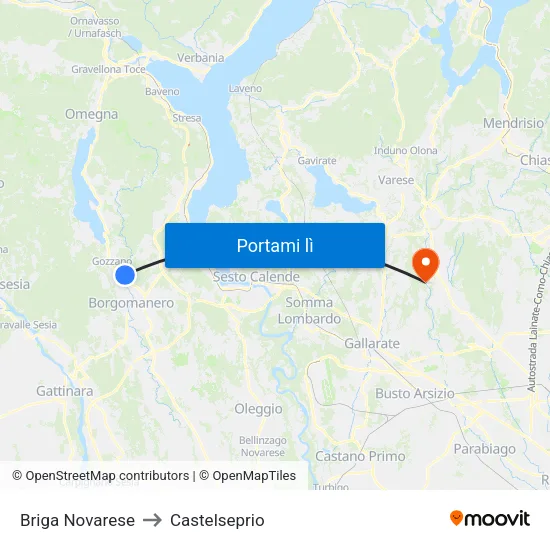 Briga Novarese to Castelseprio map