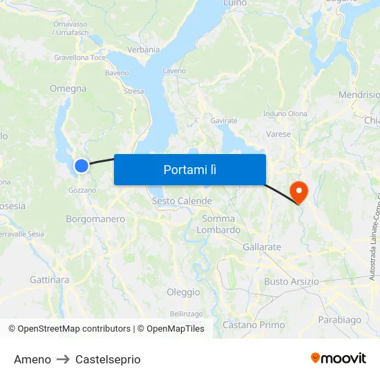 Ameno to Castelseprio map