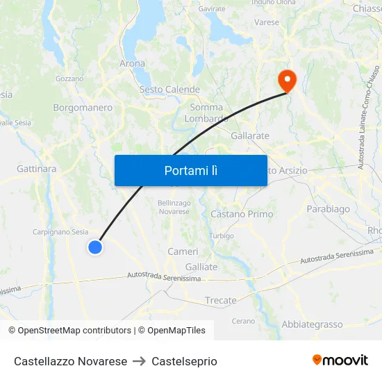 Castellazzo Novarese to Castelseprio map