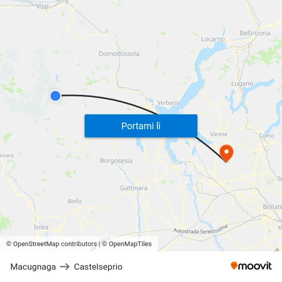 Macugnaga to Castelseprio map