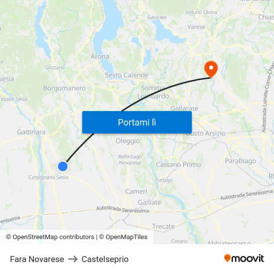 Fara Novarese to Castelseprio map