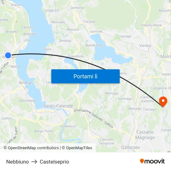 Nebbiuno to Castelseprio map