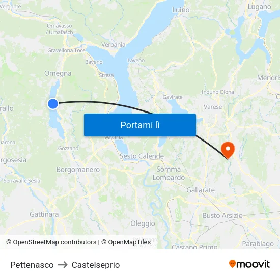 Pettenasco to Castelseprio map