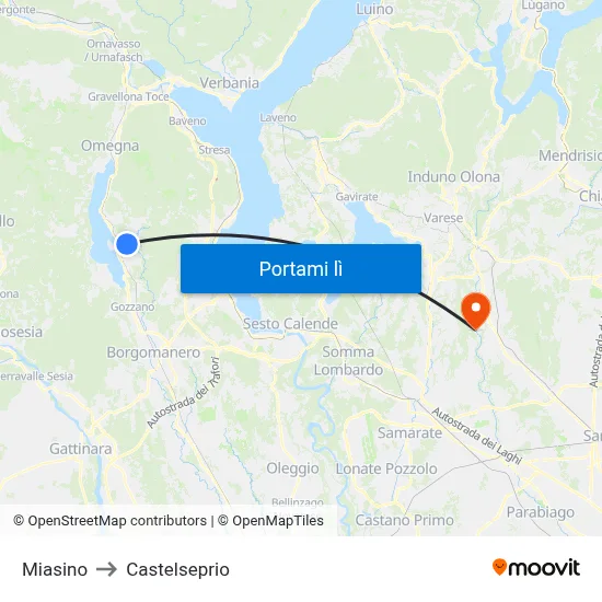 Miasino to Castelseprio map
