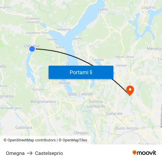 Omegna to Castelseprio map
