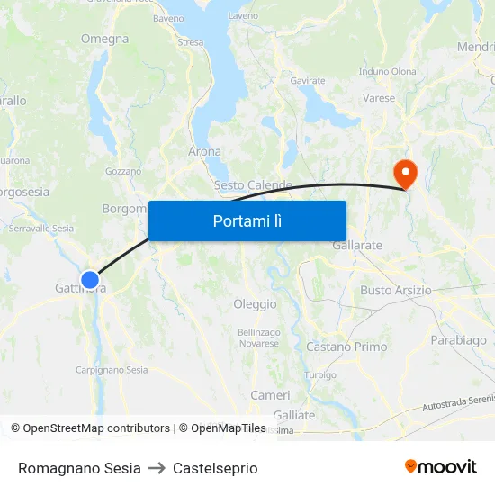 Romagnano Sesia to Castelseprio map