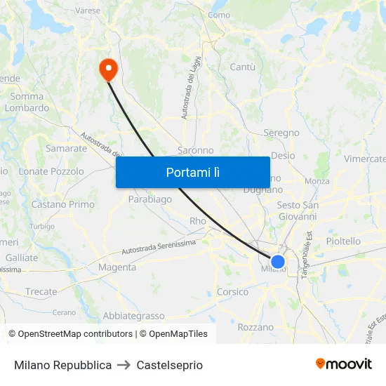 Milano Repubblica to Castelseprio map