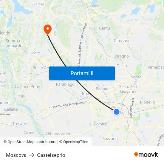 Moscova to Castelseprio map