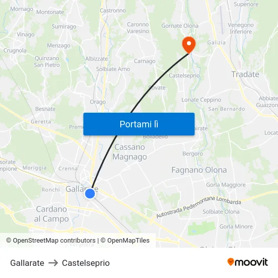 Gallarate to Castelseprio map