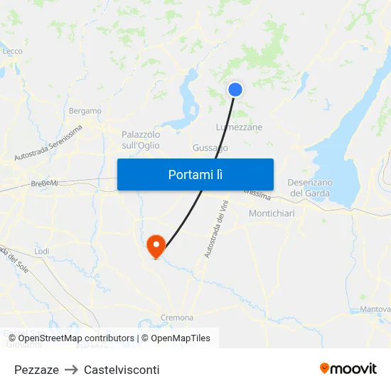Pezzaze to Castelvisconti map