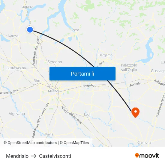 Mendrisio to Castelvisconti map
