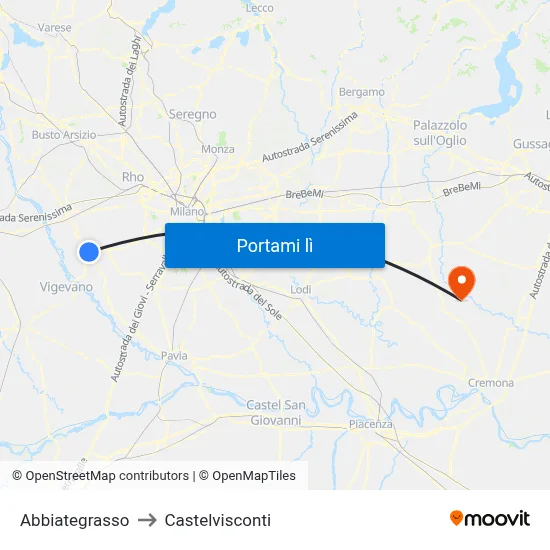 Abbiategrasso to Castelvisconti map