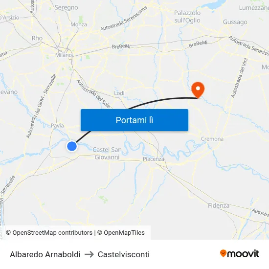 Albaredo Arnaboldi to Castelvisconti map