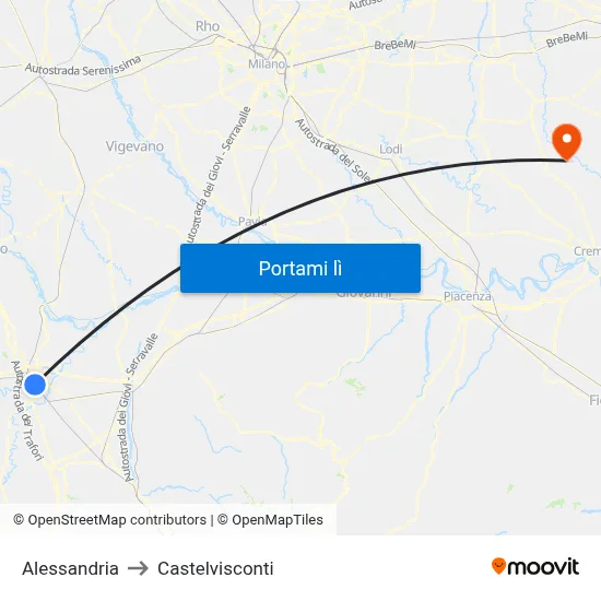 Alessandria to Castelvisconti map