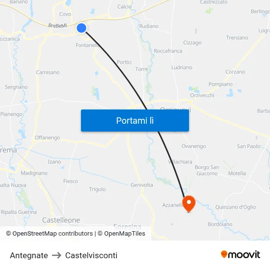Antegnate to Castelvisconti map