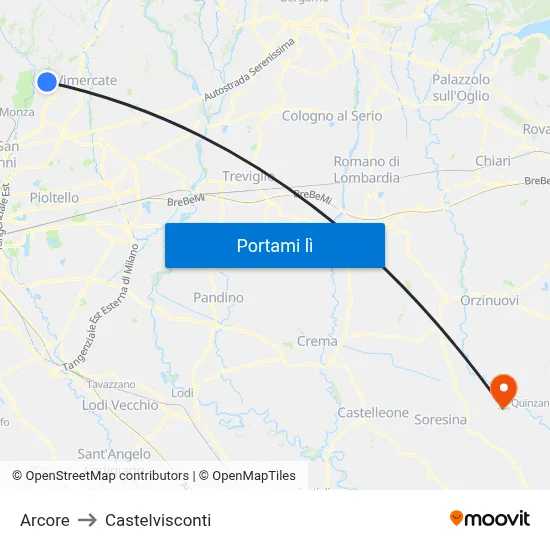 Arcore to Castelvisconti map