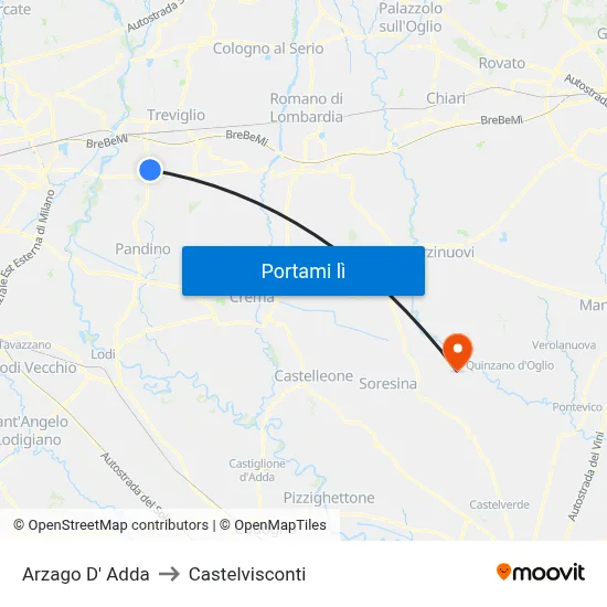 Arzago D' Adda to Castelvisconti map