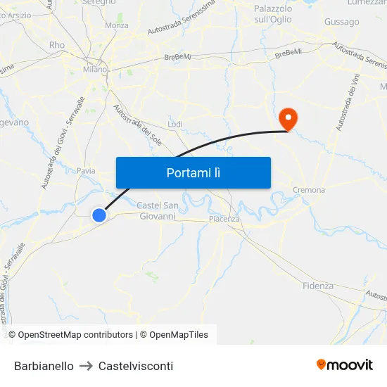Barbianello to Castelvisconti map