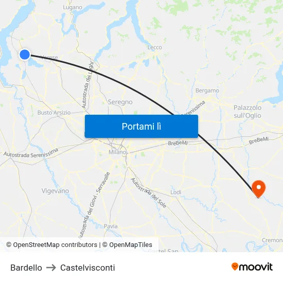 Bardello to Castelvisconti map