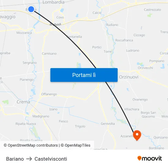 Bariano to Castelvisconti map