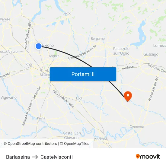 Barlassina to Castelvisconti map