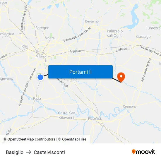 Basiglio to Castelvisconti map