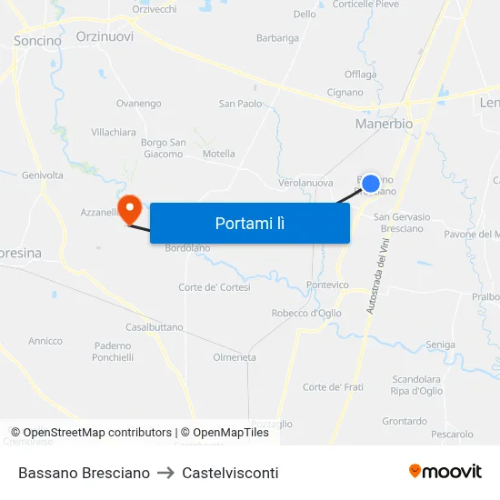 Bassano Bresciano to Castelvisconti map